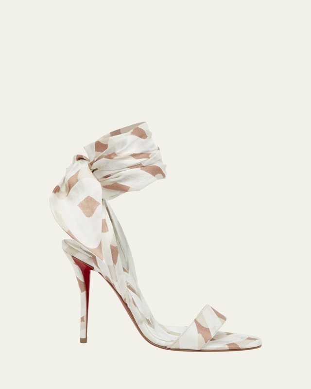 Miss Z Multi Silk Ankle-Wrap Red Sole Sandals